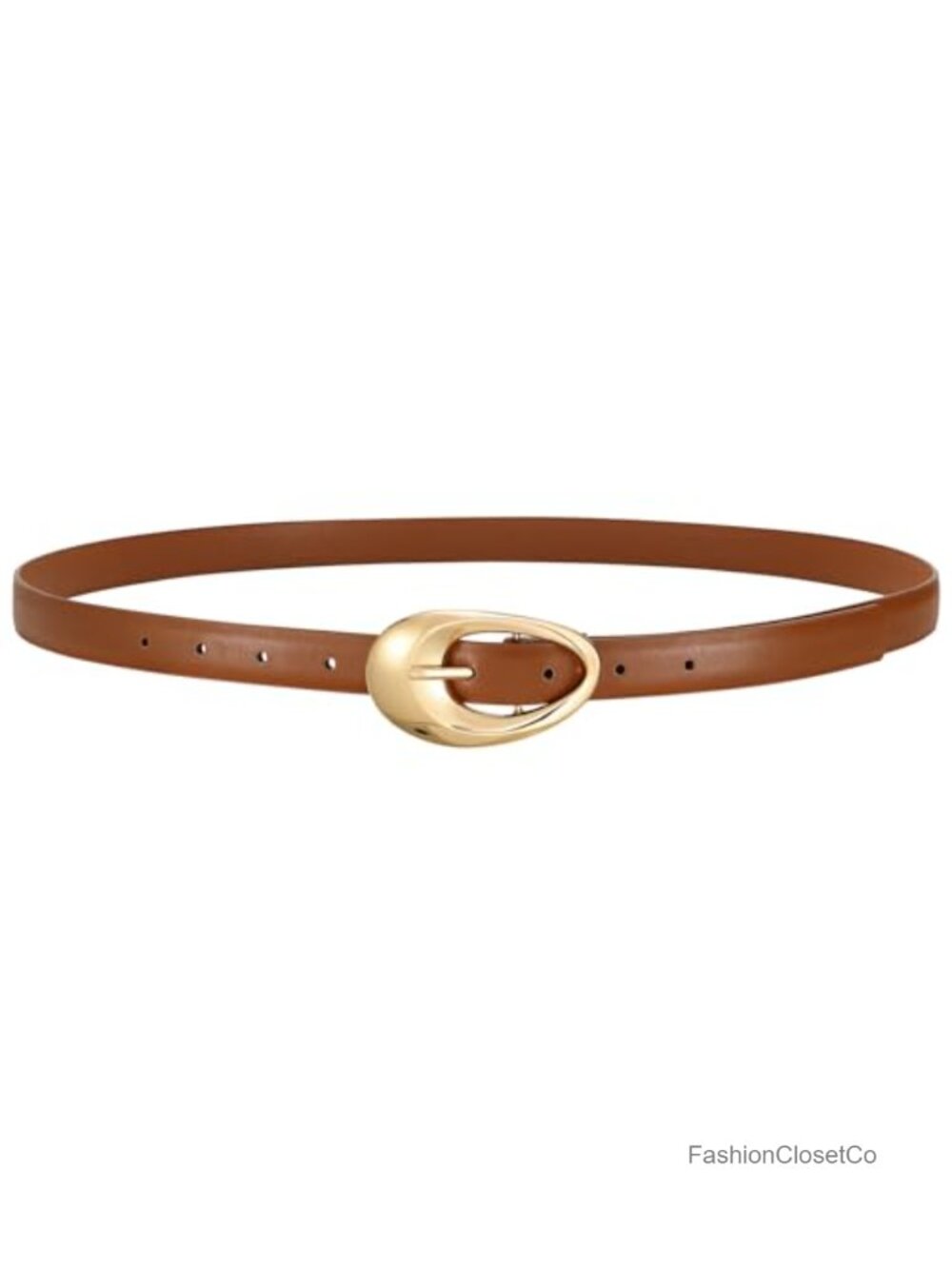 Faux Leather Belt with Gold Oval Buckle for Women Thin Waist